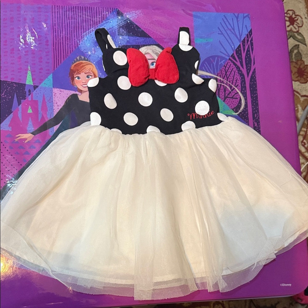 Disney Black and White Polka Dot Tutu Costume with Red Bow